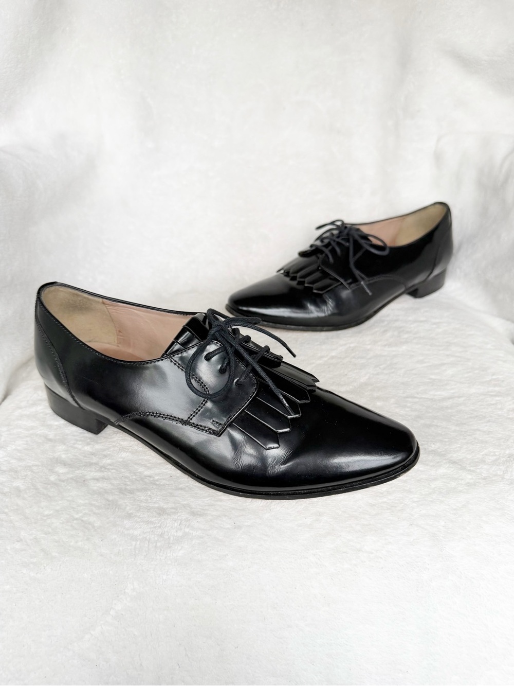 J. Crew Womens Black Patent Leather Kiltie Lace-Up Oxfords Size 7 EUC